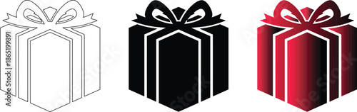 Set of 3 Gift Box Icons Vector Illustration