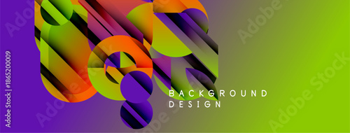 Abstract gradient shapes overlap, creating dynamic colorful background. Vivid hues blend smoothly, offering modern visual appeal.