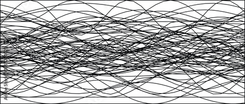 Chaotic black lines form wave patterns against a white backdrop, creating an abstract visual.