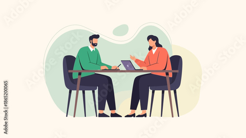 Business Meeting Illustration: Teamwork, Collaboration, and Discussion