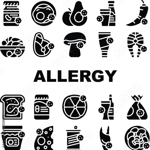 Allergy On Products Collection Icons Set Vector