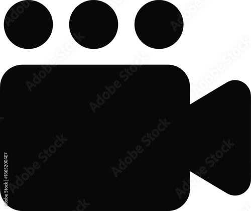 Minimal black video camera icon representing recording, filming, streaming, or media production isolated on white background for interface design