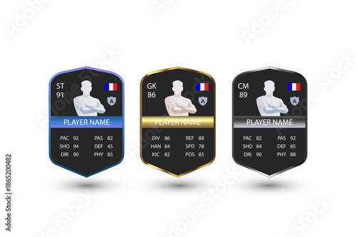 Football Player Card Template Set with Stats Striker Goalkeeper and Midfielder