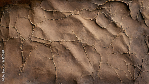 Crumpled brown craft package paper texture. Abstract beige background with wrinkled cardboard texture. Vector illustration of a realistic origami page card folded and then unfolded sheet of paper