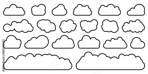 Modern Line Art Cloud Icon Set for Weather Forecast Applications