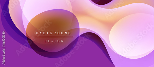 Abstract fluid shapes blend, creating vibrant purple, orange gradients. Modern design element for backgrounds, presentations. Smooth curves dominate composition.