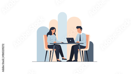 Business meeting with laptop, teamwork and collaboration illustration