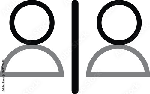 Two user profile icons separated by vertical line representing comparison, privacy, division or account separation concept in clean minimal flat design isolated on white background