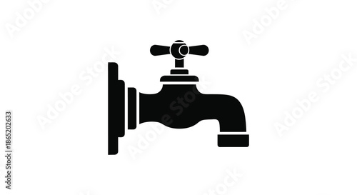 A simple black and white illustration depicting a water tap showcasing its functional design as a silhouette