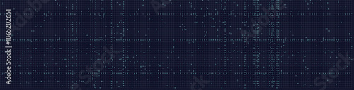A dark blue digital grid with scattered data points, illustrating a futuristic tech concept.