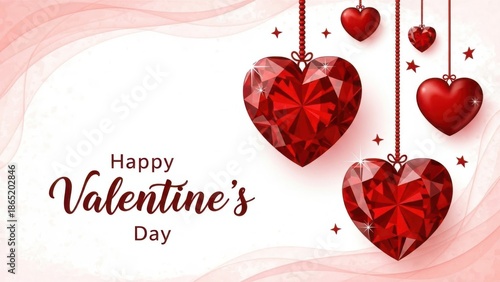 Happy valentine's day greeting with hanging red hearts