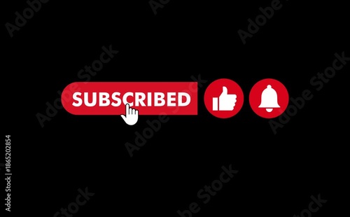4K animation of Like and Subscribe notification bell buttons on black screen and green screen.