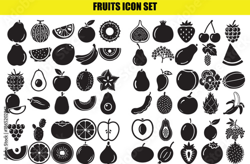 Fruits icon set black silhouette collection isolated on transparent background vector illustration graphic design