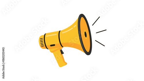 Vibrant yellow megaphone enthusiastically emitting sound waves, symbolizing an urgent announcement, public address, or important communication.