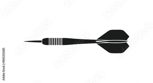 A striking black dart depicted in a flat minimalist style showing its components silhouette