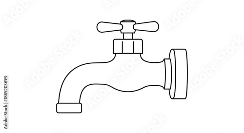A simple black and white line drawing depicts a classic water faucet design showcasing a distinct silhouette