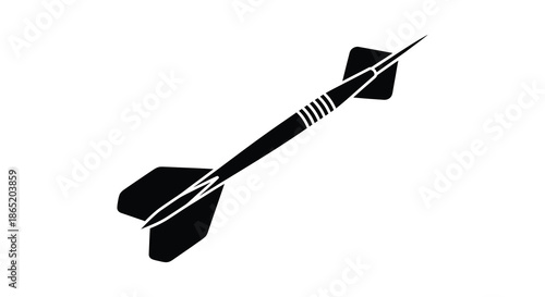 A striking black dart in flight against a solid white background presented as a silhouette