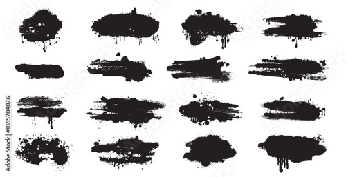 Collection of black paint brushstrokes . Vector grunge brush stokes. Hand drawn spray paint and ink splashes. blocks for text, banner, advertising