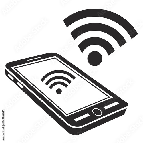 Title: Isometric smartphone with Wi-Fi signal on the screen hotspot black