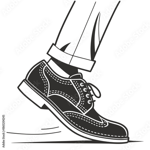 Title: A black and white of a sneaker with detailed stitching and laces on a white background