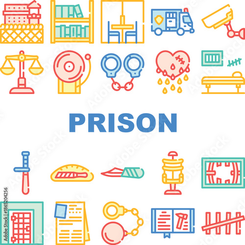 Prison Building And Accessory Icons Set Vector