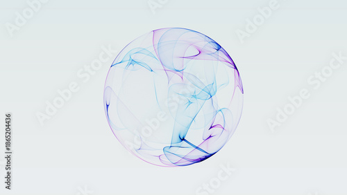 Abstract blue and purple energy sphere with smooth flowing light ribbons and soft gradients on bright background. Futuristic digital orb with calm motion.Seamless loop. 4k 60fps