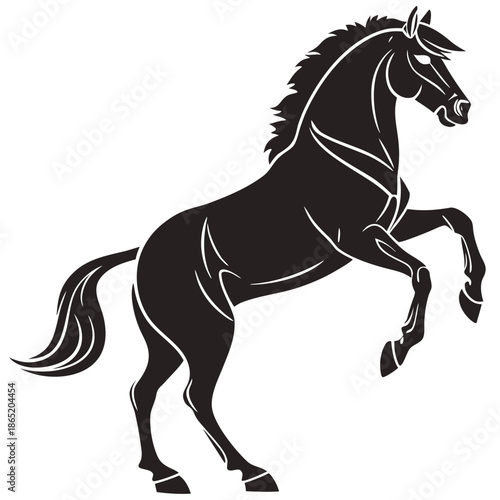A majestic black horse rearing up on its hind legs a striking decorative silhouette high quality