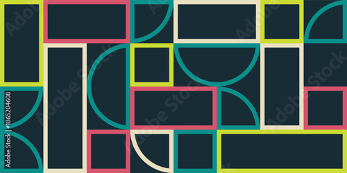 Abstract creative background, web banner in bauhaus style. Abstract geometric color simple shapes composition. Vector color illustration in flat style.