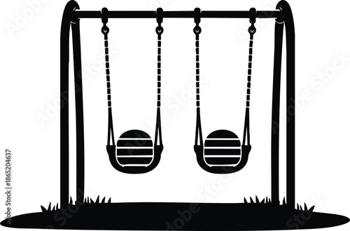Silhouette of a playground swing set with two seats a simple vector illustration for childhood recreation and outdoor fun isolated on white isolated on white background