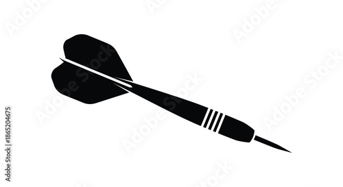 A striking black dart viewed from a slight angle displaying its classic shape as a silhouette