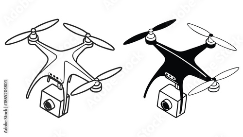 Illustration of two drones one light and one dark showcasing design details as a silhouette