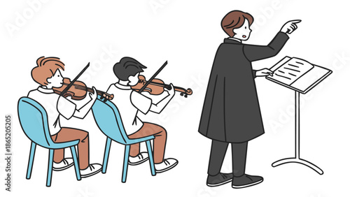an orchestra group with a conductor leading them in musical performance a striking visual silhouette