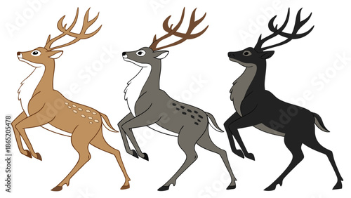 three majestic deer are depicted in varying shades showcasing a beautiful and graceful animal silhouette