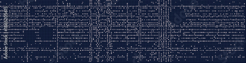 A detailed tech grid forms an abstract matrix with intricate patterns on a dark backdrop.