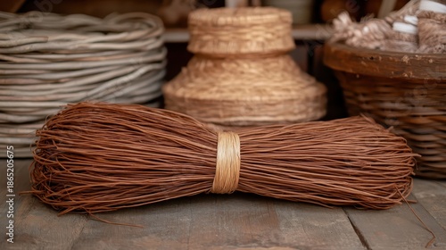 Bundle of willow branches for craftwork sitting on display