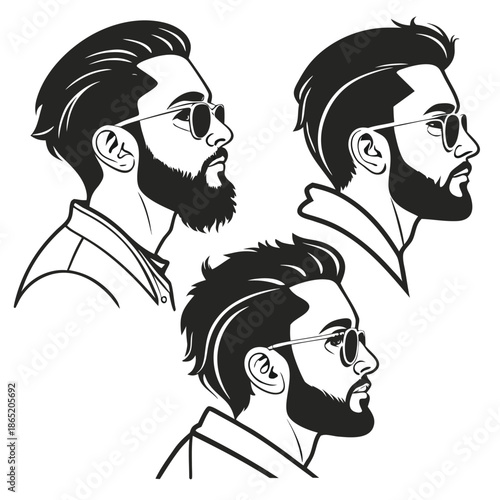 Stylish men s facial hair and haircuts are prominently displayed in these striking black and white depictions silhouette