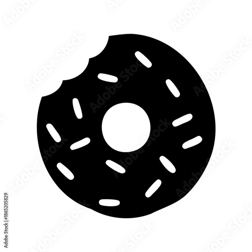 Monochrome Illustration of a Delicious Donut with a Bite Taken Out