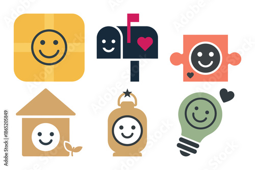 Set of six creative brain logo icons for innovation solution and brainstorming concepts