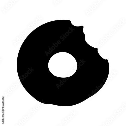 Minimalist Black Donut with Bite Isolated on White Background Illustration