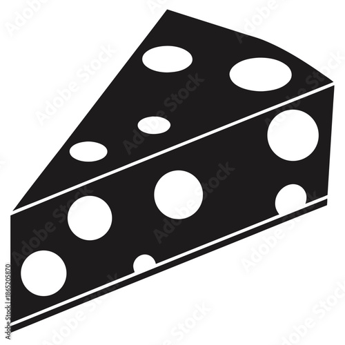 A striking black and white image depicts a triangular piece of swiss cheese with distinct holes silhouette