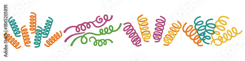 Streamers curly doodle lines  Flat Vector Illustration on Transparent Background