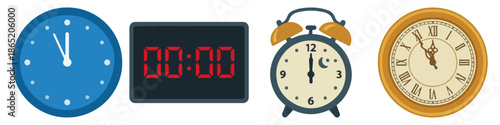 Clock face showing midnight  Flat Vector Illustration on Transparent Background