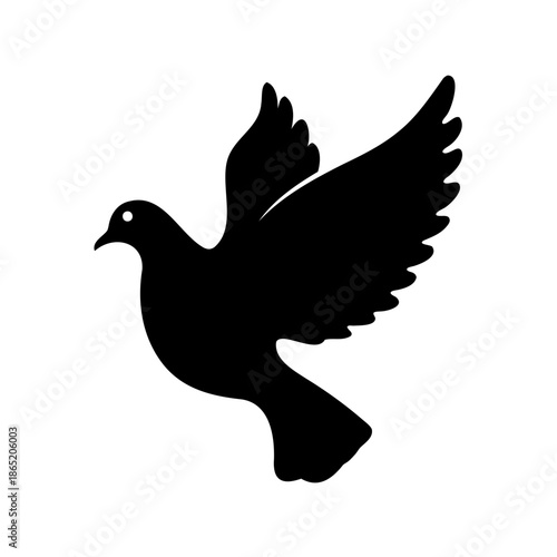 Silhouette of a dove in flight, symbolizing peace and tranquility.
