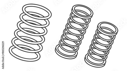 a detailed illustration of coiled springs arranged in groups showcasing their structural form silhouette high quality