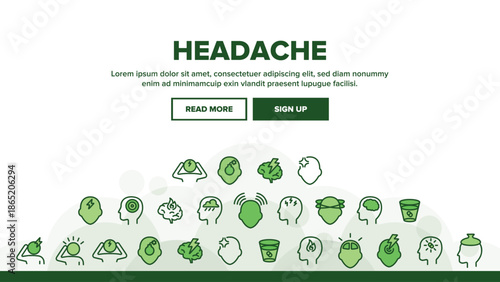 Collection Headache Elements Icons Set Vector