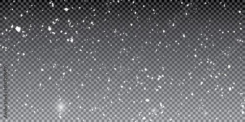 Falling snowflakes in transparent beauty, delicate and small, isolated on a clear background. Vector illustration 