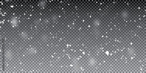 Falling snowflakes in transparent beauty, delicate and small, isolated on a clear background. Vector illustration 