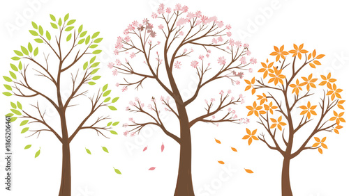 Colorful trees representing the changing seasons with vibrant foliage and a striking silhouette high quality professional