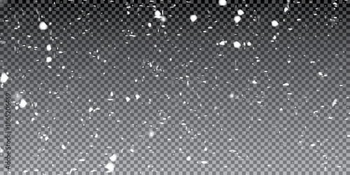 Star dust png effect with white glitter light shimmer texture. Falling snowflakes in transparent beauty.