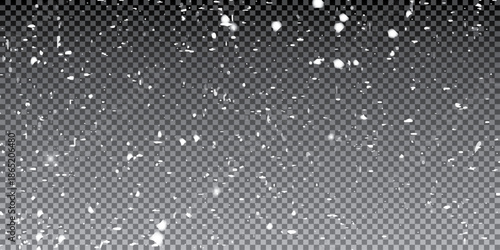 Star dust png effect with white glitter light shimmer texture. Falling snowflakes in transparent beauty.